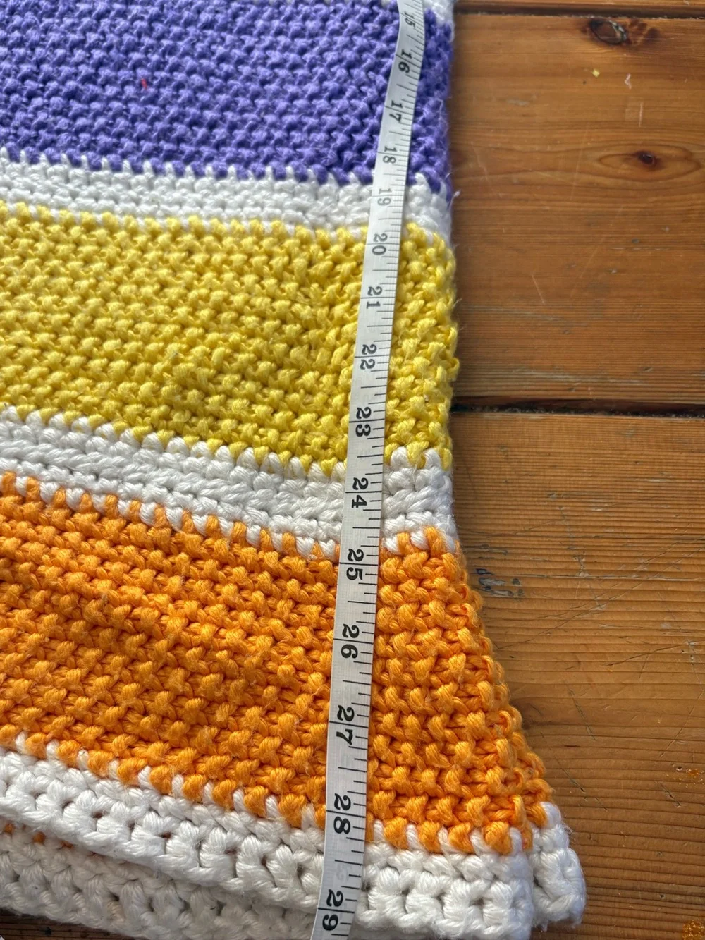 Handmade Crochet Striped Colorblock Throw - Bright Rainbow Colors Large